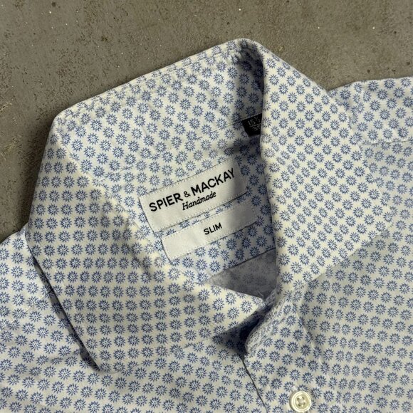 Spier & Mackay Handmade Dress Shirt Slim Cotton Long Sleeve Dot 15 1/2 Medium - Picture 5 of 9